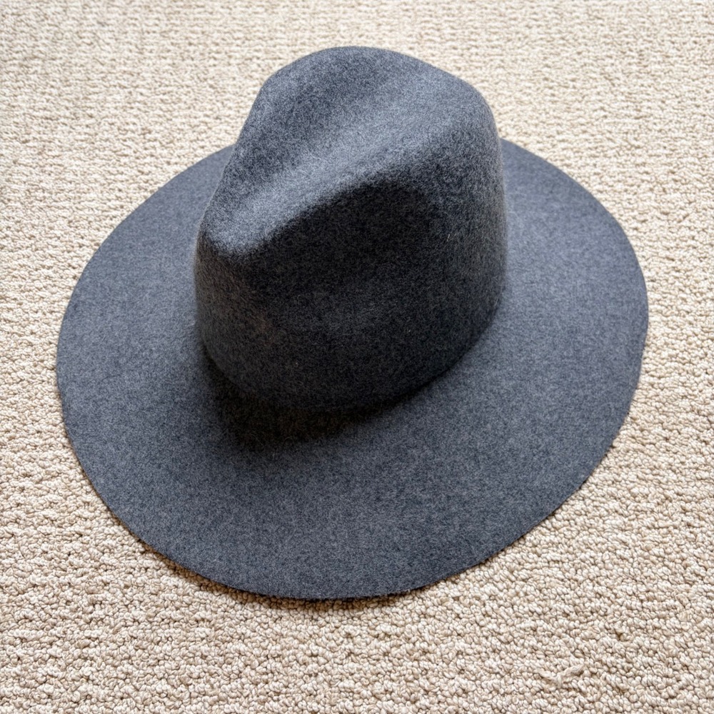 Olive & Pique‎ Charcoal Grey Wool Felt Wide Brim Fedora Hat